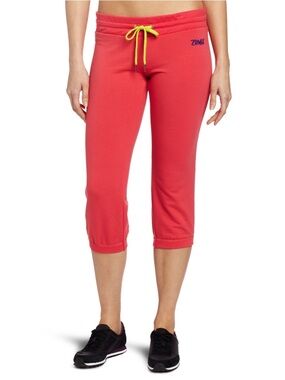 NEW Zumba Fitness Pink Coral Capri Pants with Neon Yellow Drawstring